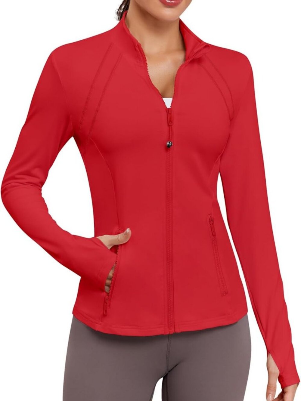 Fitted Women's Athletic Jacket - Zip Up Track Coat for Running & Workouts